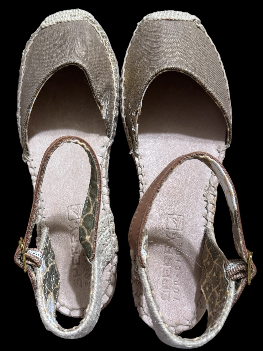 Sperry Top-Sider “Hope” Metallic Gold Canvas Espadrille Slingback Wedges NWOT